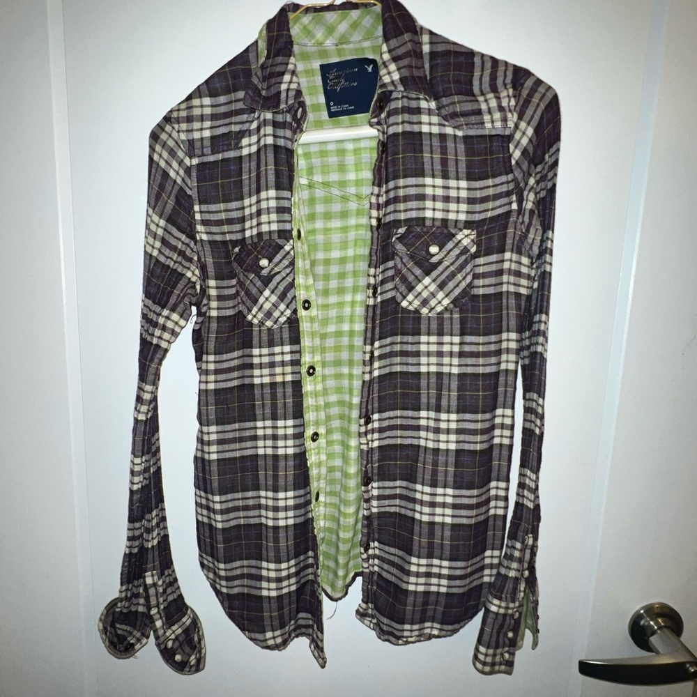 Vintage American Eagle purple plaid flannel size 0 / XS